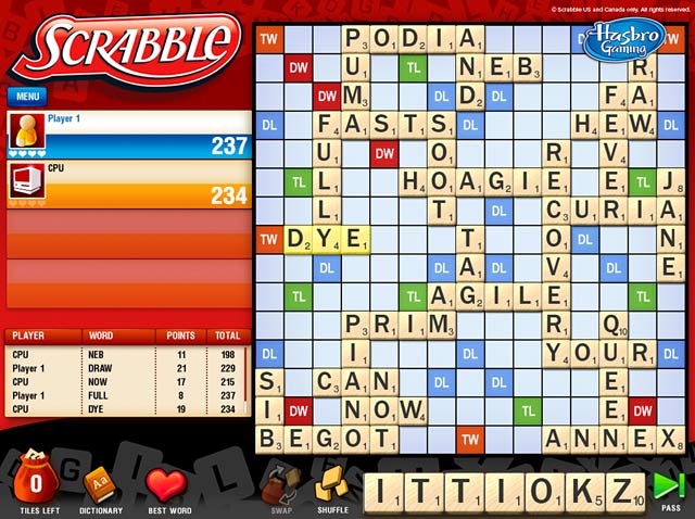 Play Scrabble Against the Computer or with Friends Online